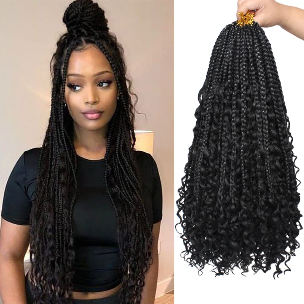 COOKOO 18 Inch Goddess Box Braids Crochet Hair 8 Pack Bohemian Hippie Box Braids Crochet Hair with Curly Ends Synthetic Crochet 