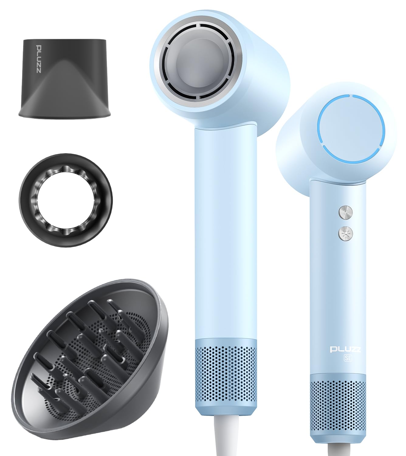 Pluzz Ionic Hair Dryer With Diffuser, Professional High-Speed Blow Dryer For Women & Men, 110,000 Rpm Brushless Motor Fast Dryin
