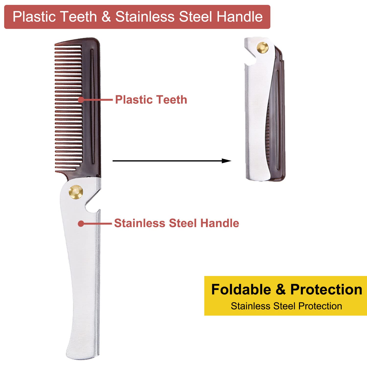 Avenoir Stainless Steel Folding Pocket Comb for Men & Women, Small Size, Silver