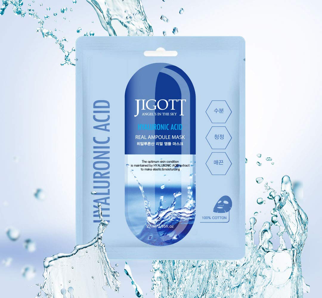 Jigott Hyaluronic Acid Real Ampoule Mask 10 Pack  Korean Skin Care Face Sheet Masks For Hydrating & Mositurizing(0.95 fl oz / 1