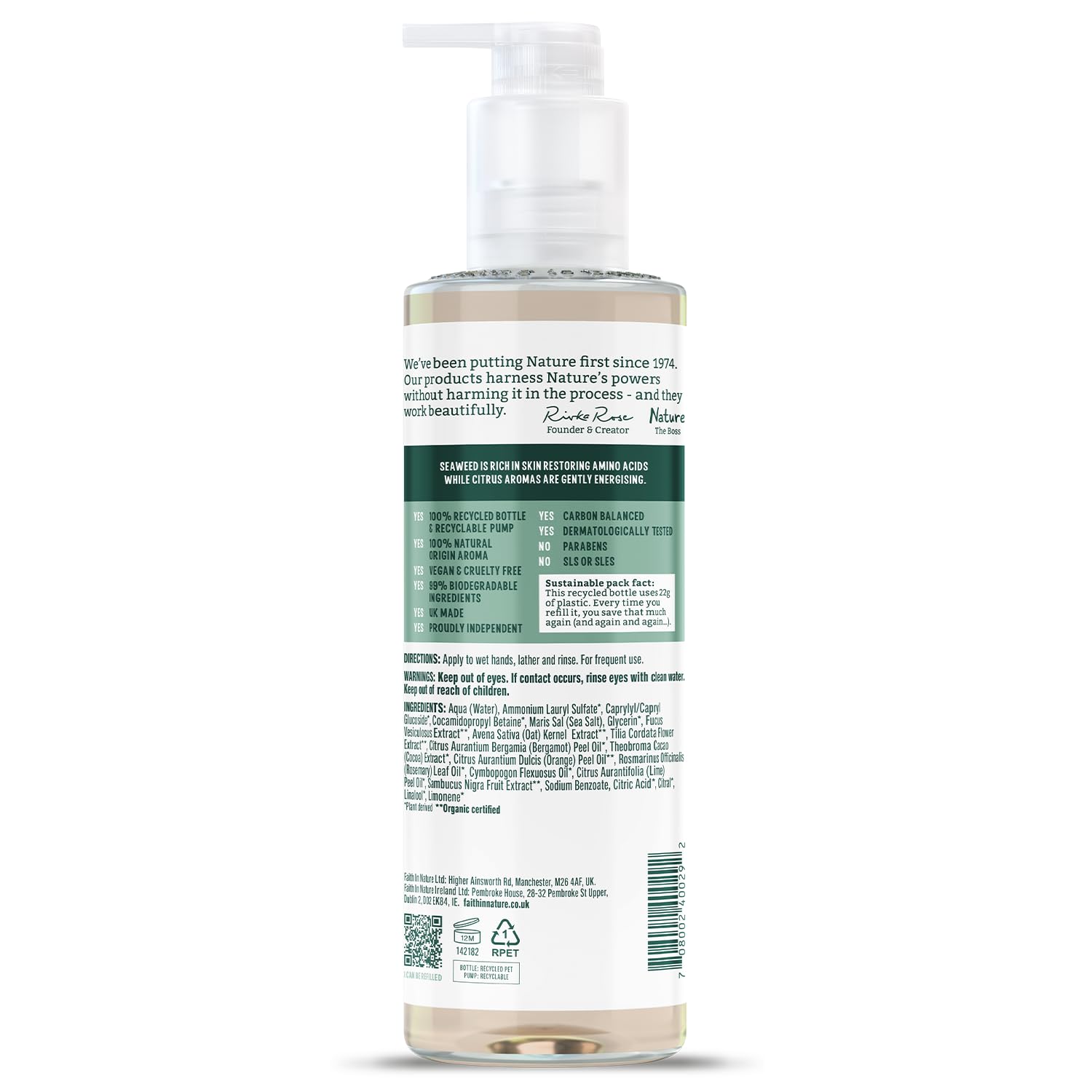 FAITH IN NATURE Natural Seaweed and Citrus Liquid Hand Wash, Restorative, Vegan and Cruelty Free, No SLS or Parabens, 400 ml