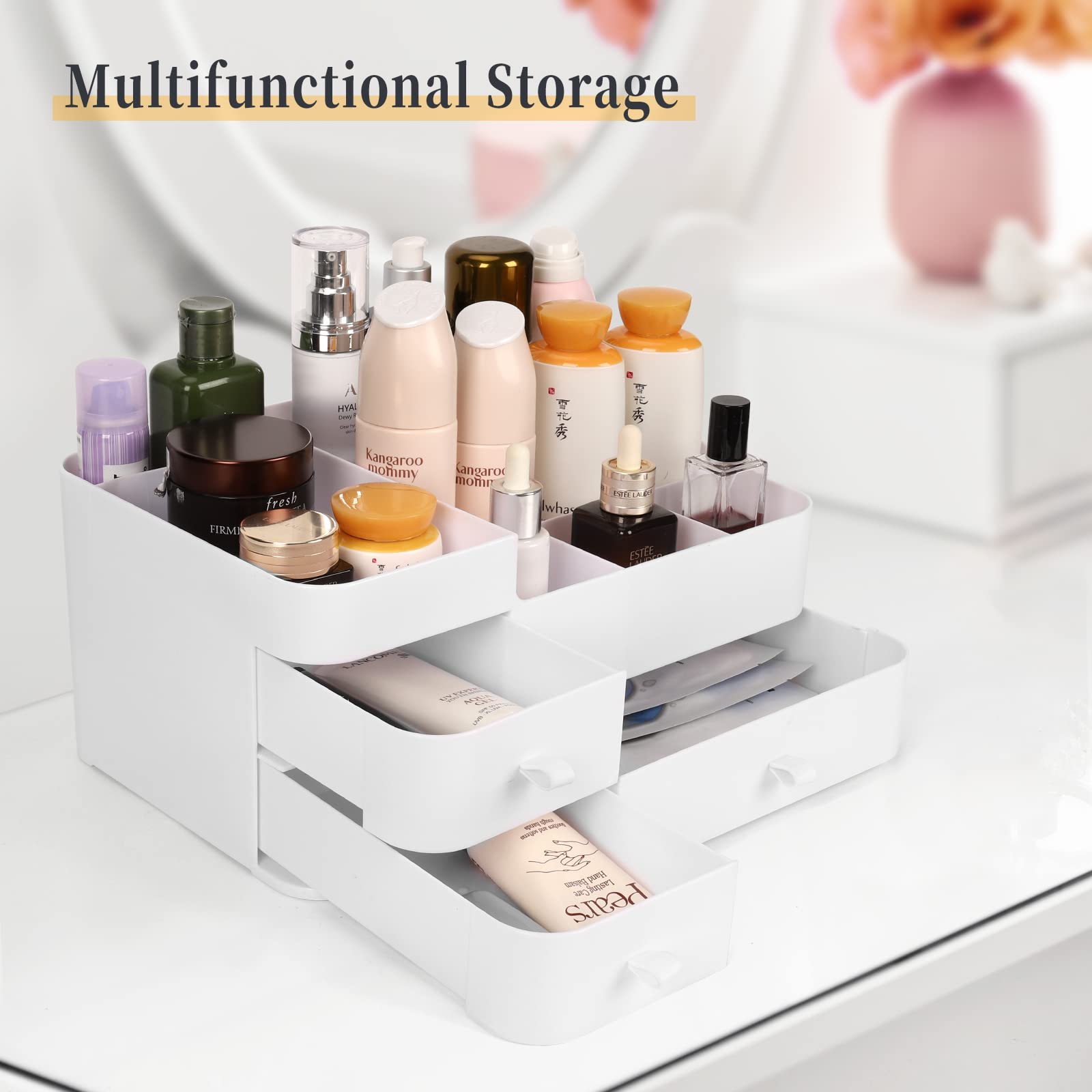Btremary Makeup Organizer For Vanity, Large Capacity Desk Organizer With Drawers For Cosmetics, Lipsticks, Jewelry, Nail Care, S