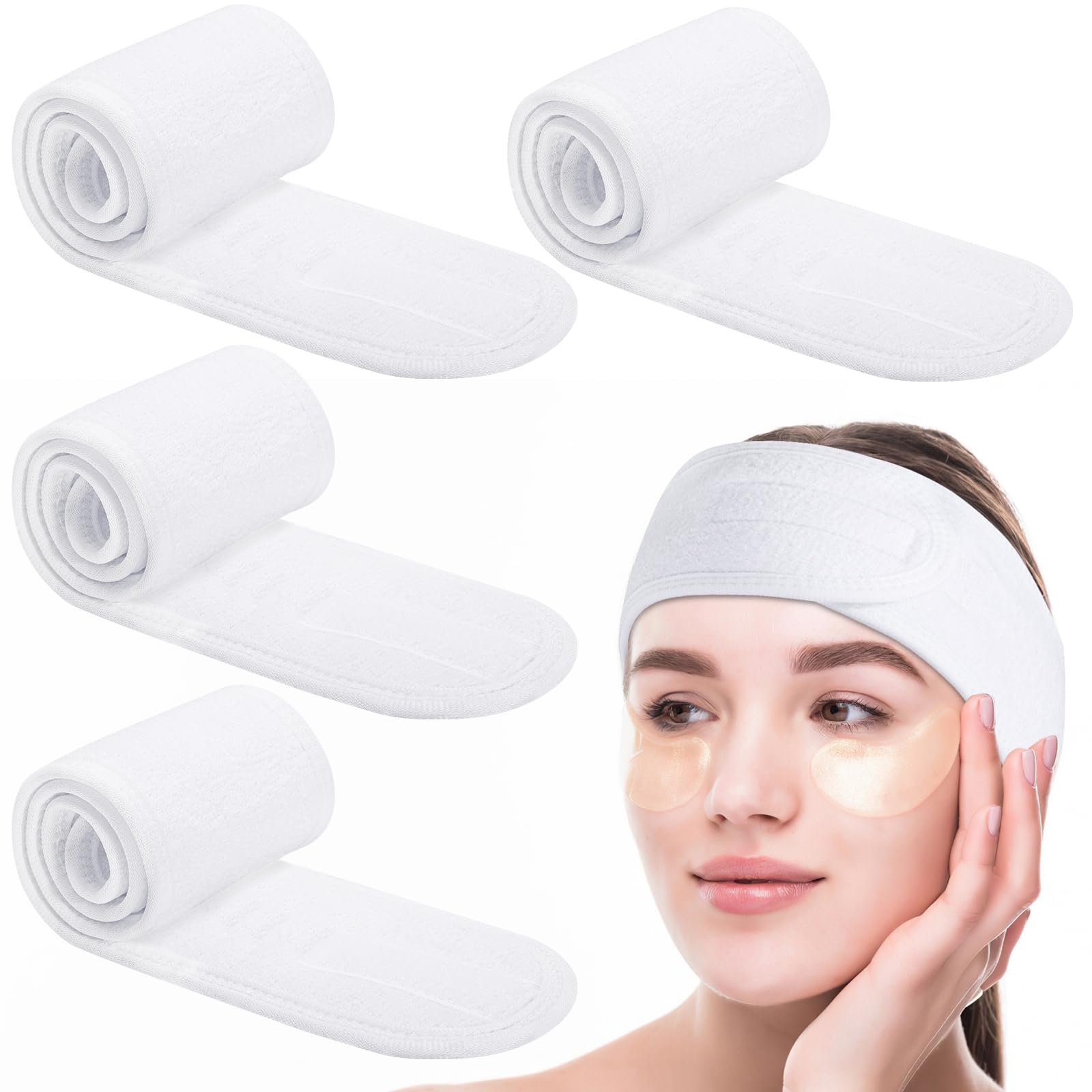 Obeoby 4 Pack Spa Facial Headbands For Women, Face Wash Headband Adjustable Make Up Wrap Head For Washing Face Shower Yoga