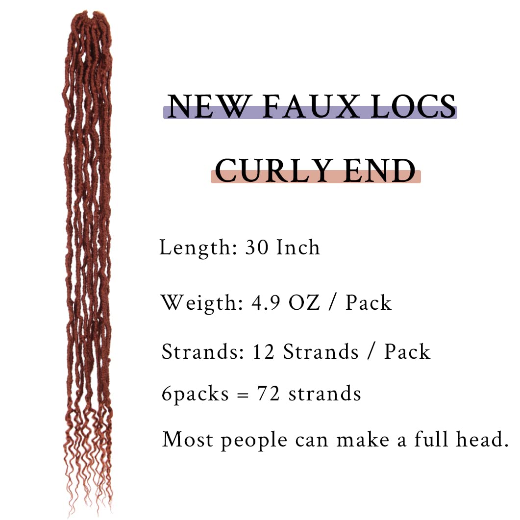 BOHOBABE 30 Inch New Faux Locs With Curly End 6 Packs Soft Locs Crochet Hair 72 Strands Long Natural Crochet Braids (6Packs,350#