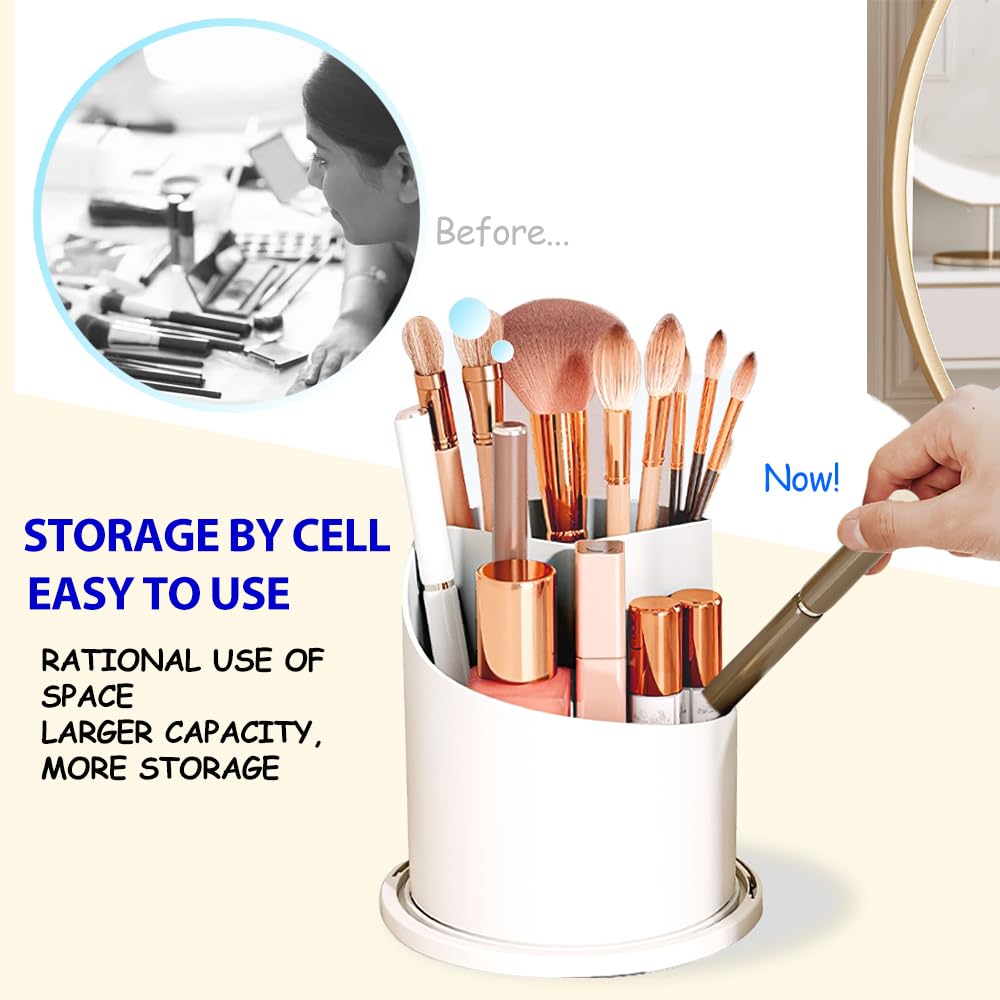JIANGLAI Makeup Brush Holder with Lid, 360 Rotating Multifunction Clear Dustproof Skincare Cosmetic Tools Storage Organizer for