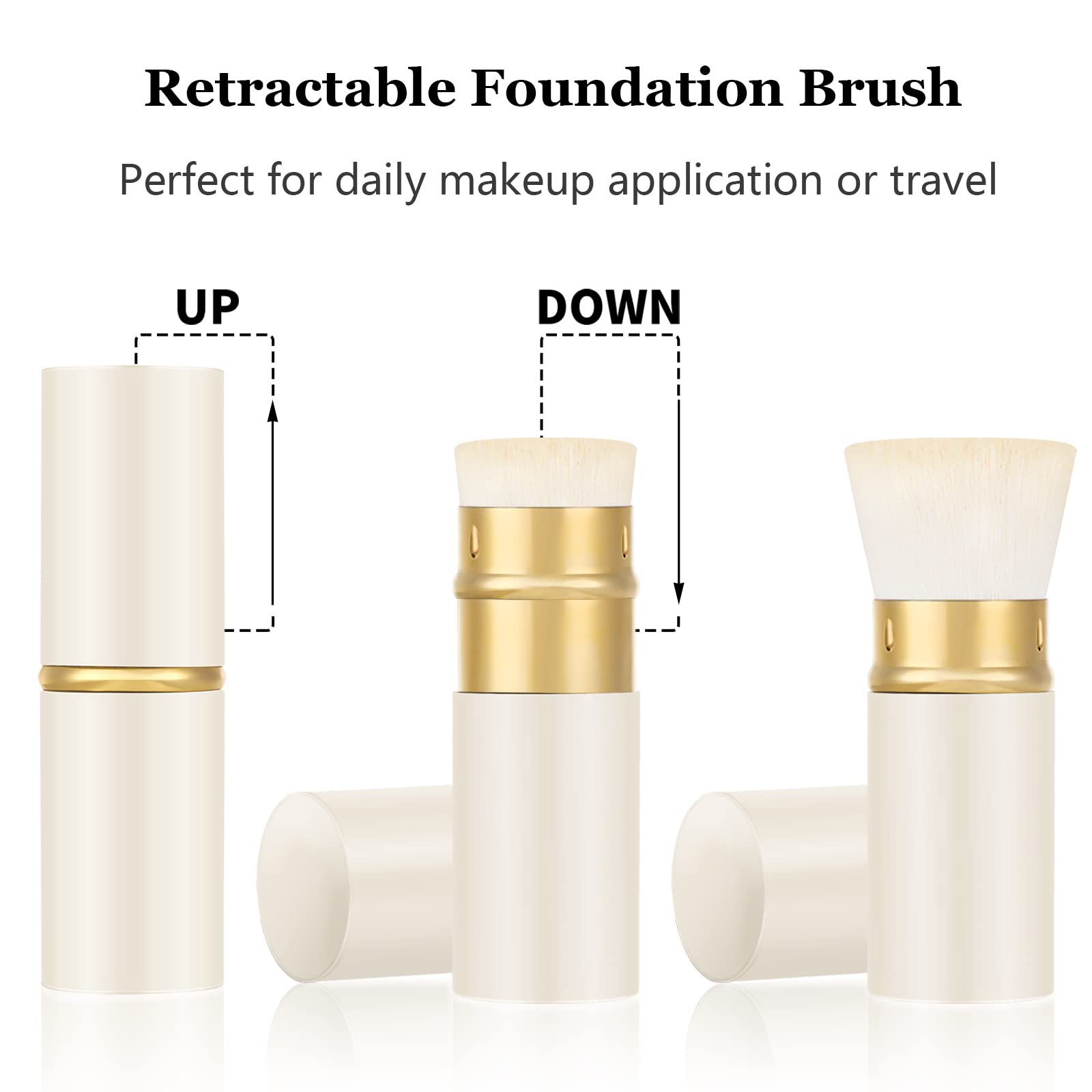 Falliny Retractable Foundation Makeup Brushes, Travel Kabuki Powder Brush Portable Liquid Foundation Sunscreen Brush With Cover