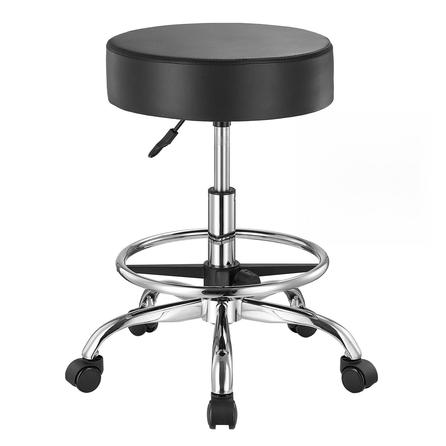 VEVOR Rolling Stool with Foot Rest and Wheels, 450 LBS Weight Capacity Round Rolling Stool Chair, Height Adjustable Thickened PU