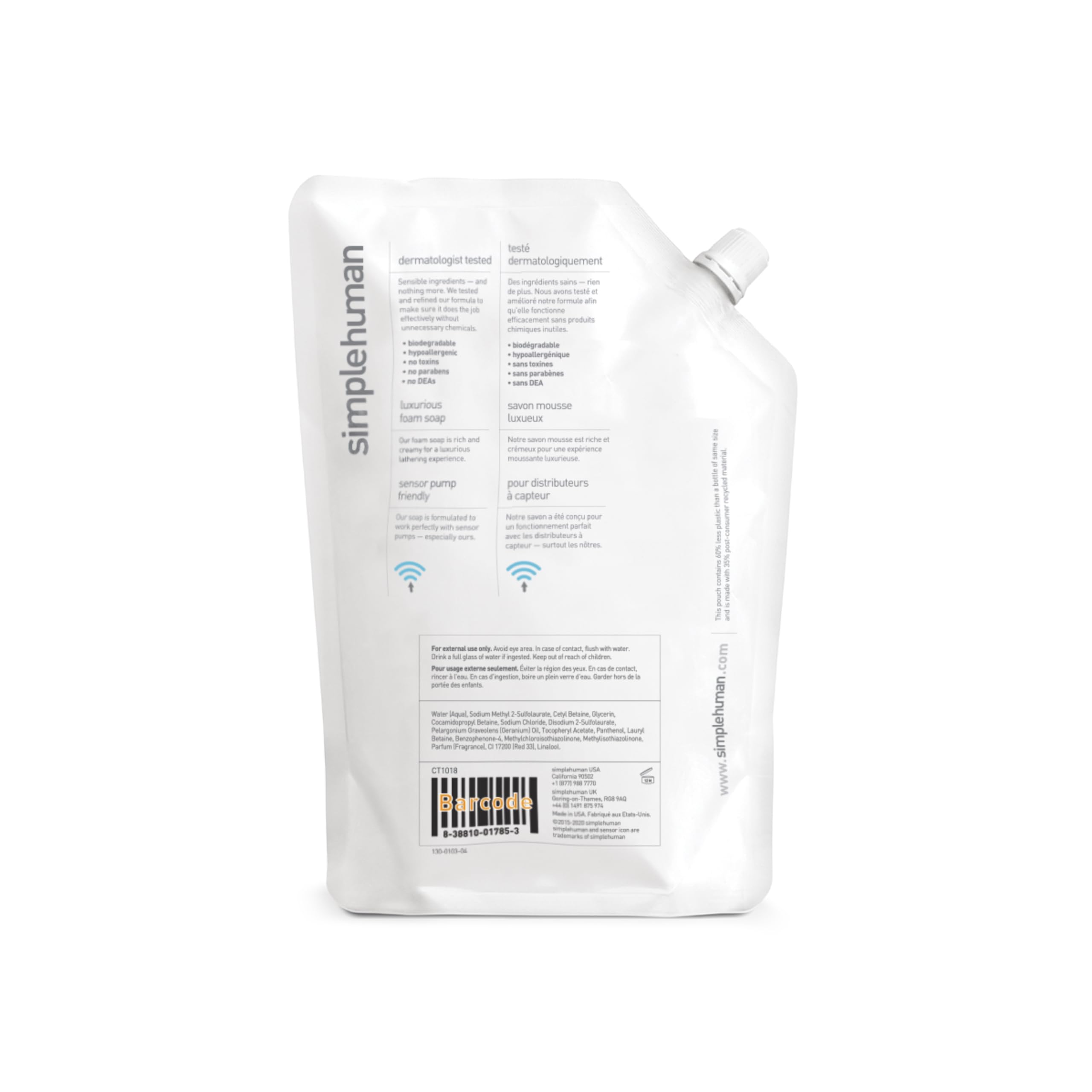 Simplehuman Geranium Moisturizing Liquid Hand Soap Refill Pouch, 34 Fl. Oz