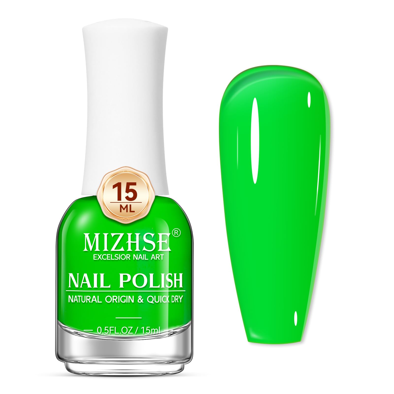 Mizhse Quick Dry Nail Polish: Neon Green Bright Nail Polish Air Dry Fast, 15Ml/0.5 Fl Oz Regular Water-Based Nail Lacquer Non-Ge
