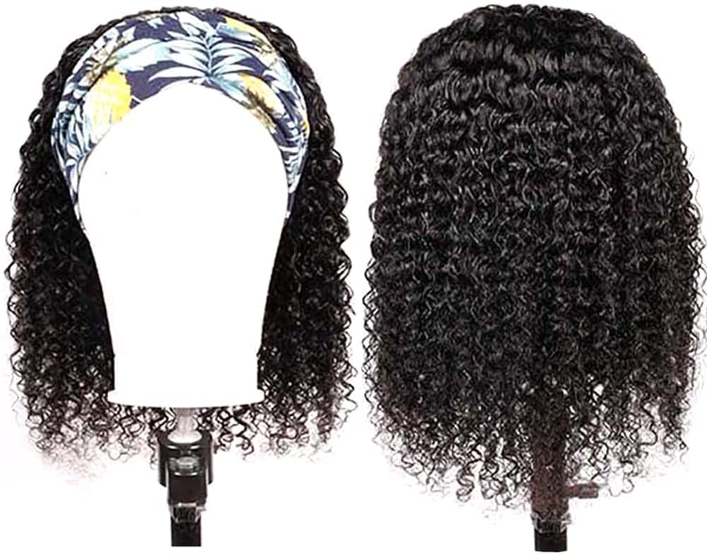 Rebasar Headband Wig Human Hair 12 Inch Glueless Wear and Go Curly Headband Wigs for Black Women Human Hair Deep Wave Headband V