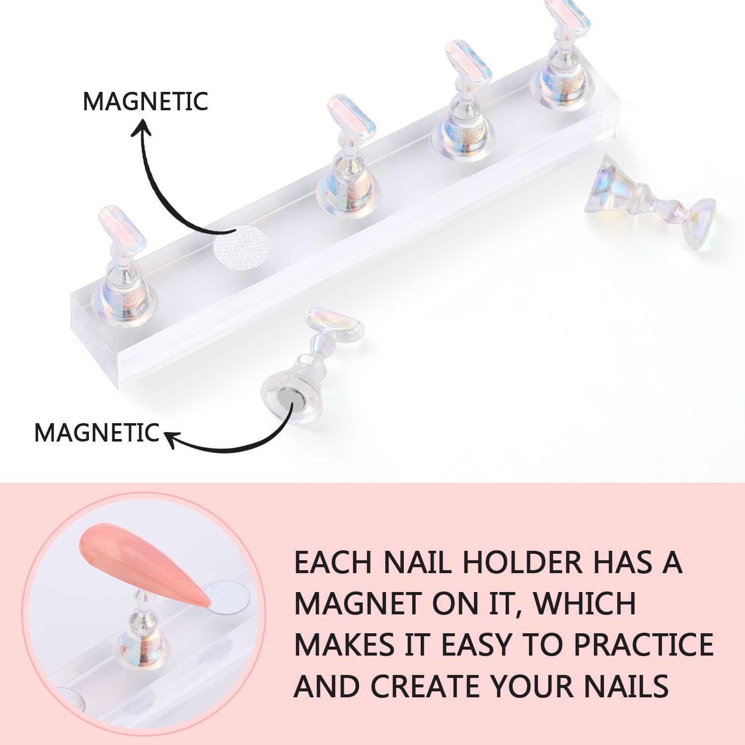 Etercycle Nail Stand Acrylic Nail Art Display Stand Practice Nail Holder For Painting Nails Magnetic Practice Stands With Reusab
