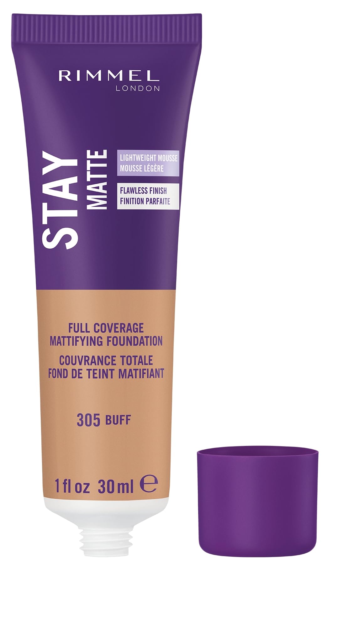 Rimmel London Stay Matte Liquid Mousse - 305 Buff - Foundation, Lightweight, Shine Control, Oil-Free, 1Oz