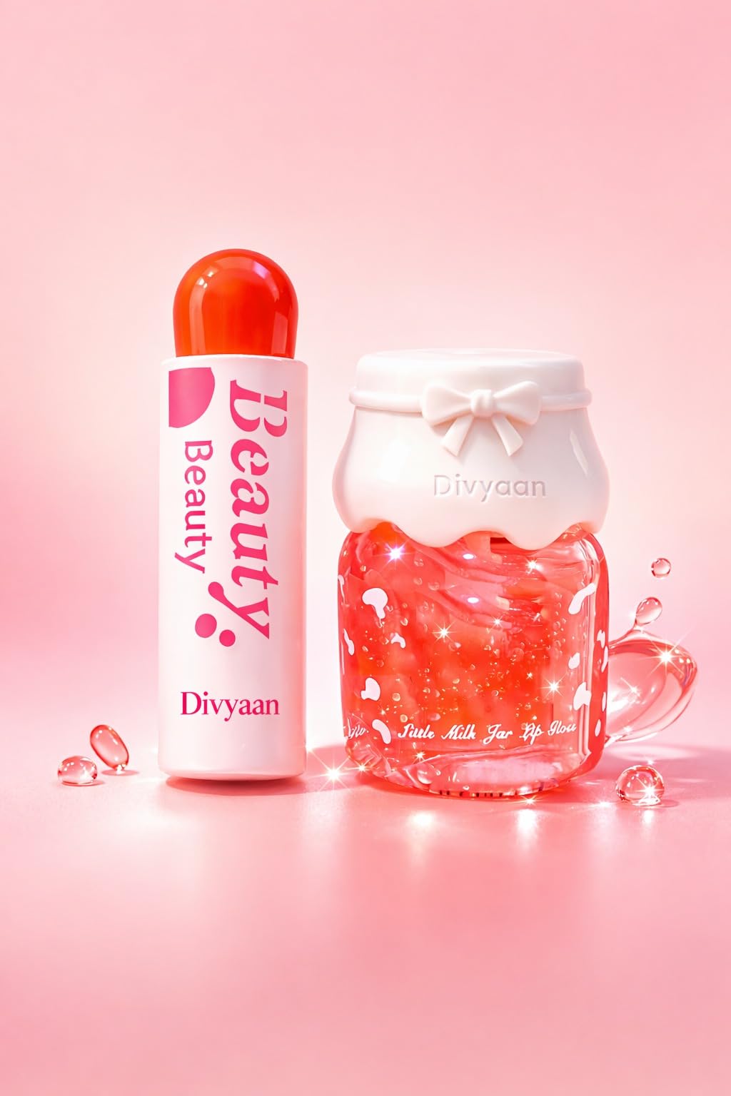 Korean Lip Glaze Moisturizing Lip Gloss Combo Set Of 2 | Cute Kawaii Milk Bottle Shape | Soft Mist Hydrating | LongLasting, Non