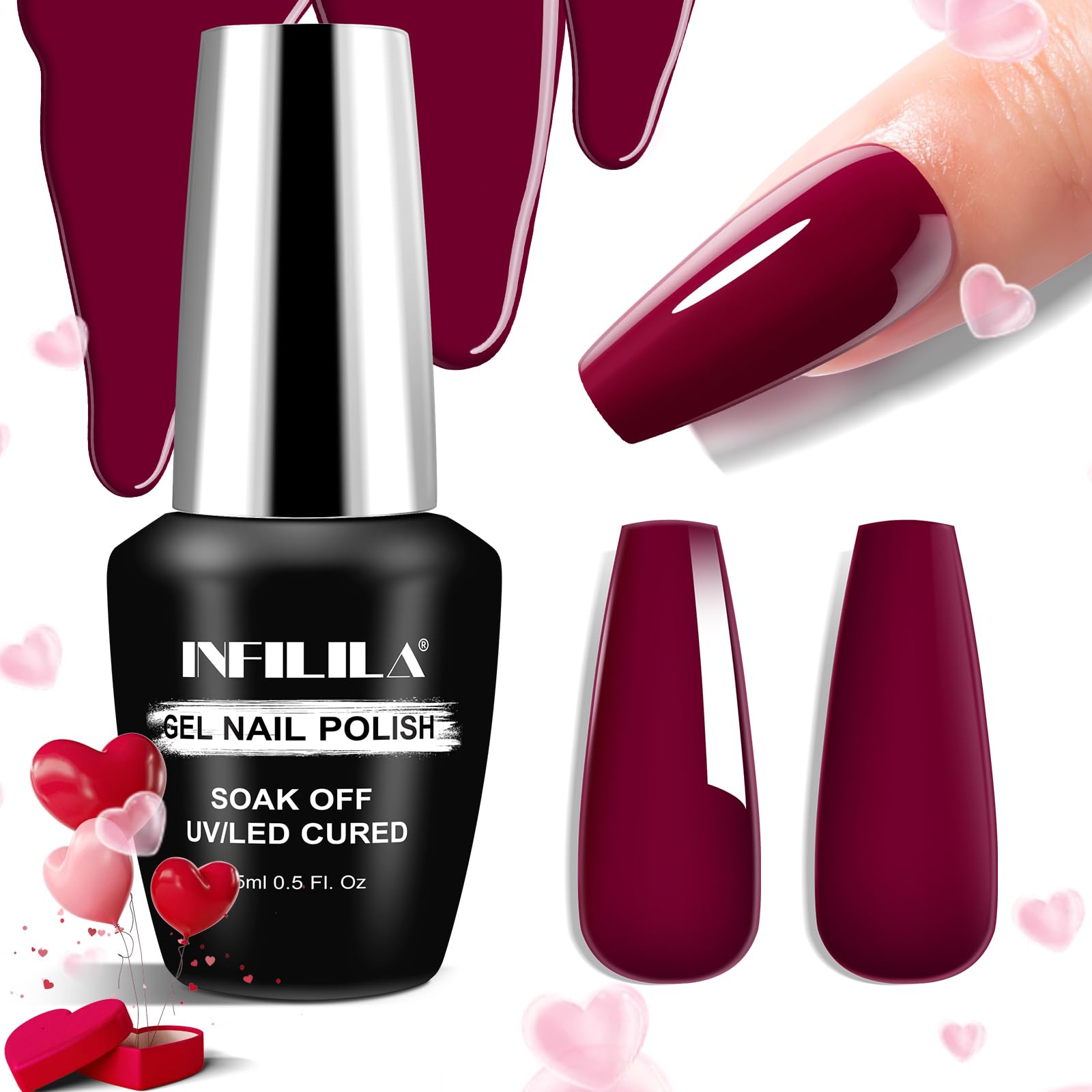 NXJ INFILILA Red Gel Nail Polish, Hema Free Gel Nail Polish Red Colors Deep Dark Red Color Nail Polish Gel High Gloss Soak Off U
