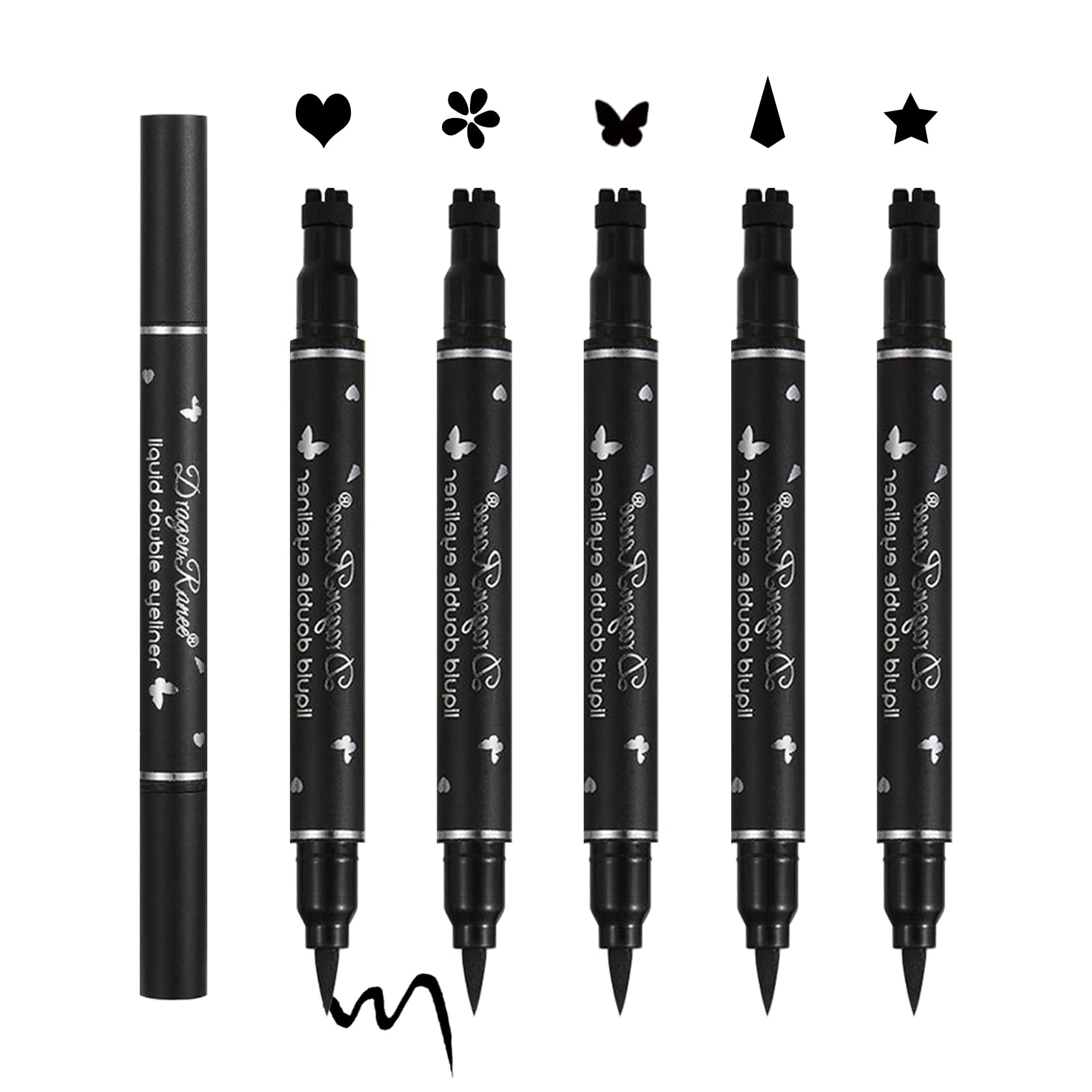 Xingxyuel 5Pcs Eyeliner Stamp Set Liquid Winged Eyeliner Stamp Pen Double-Headed Black Eye Liner Pencil Long-Lasting Waterproof