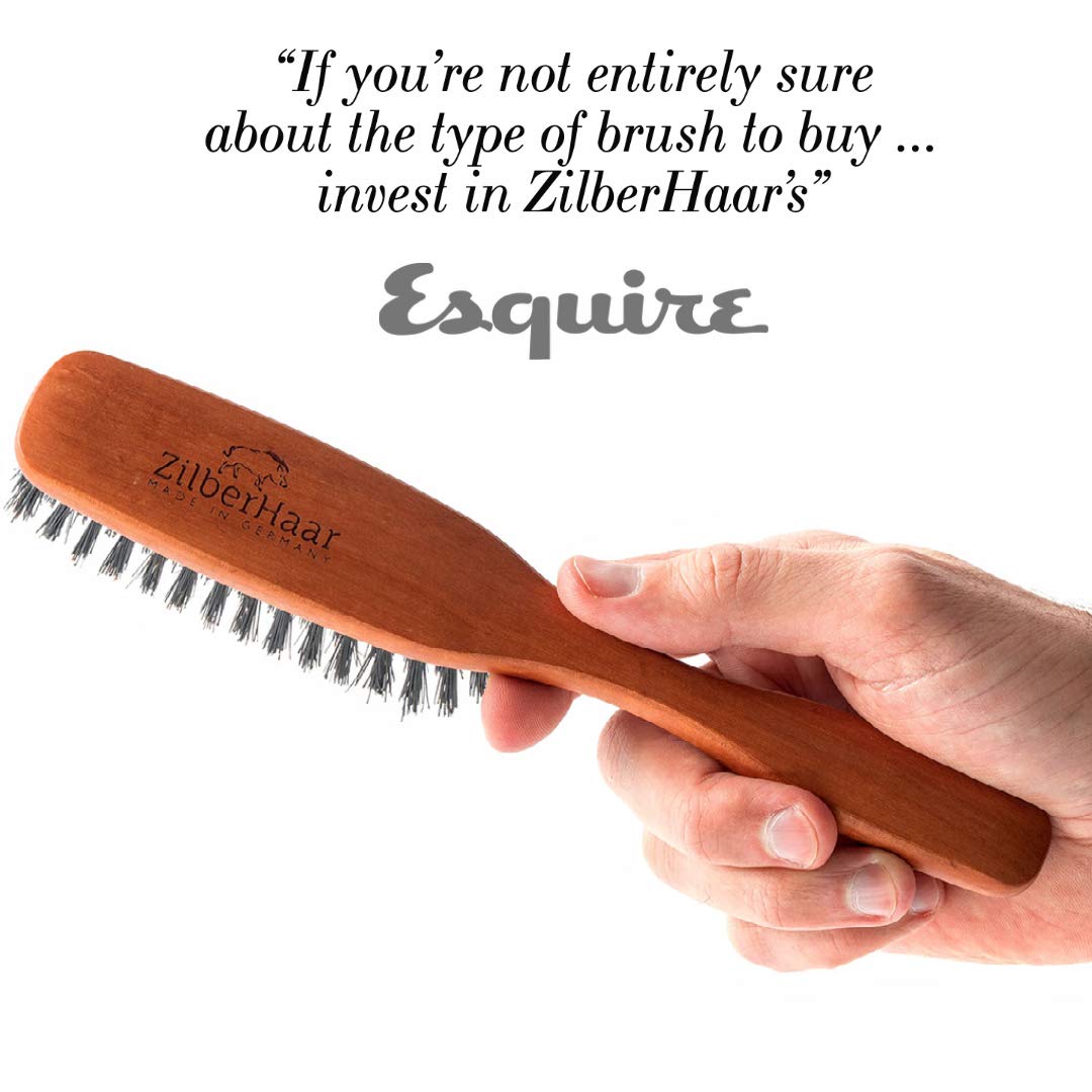 Zilberhaar Long Hair & Beard Brush - Made From Stiff First Cut Boar Bristles And Pearwood - Perfect Beard Care For Men - Works W