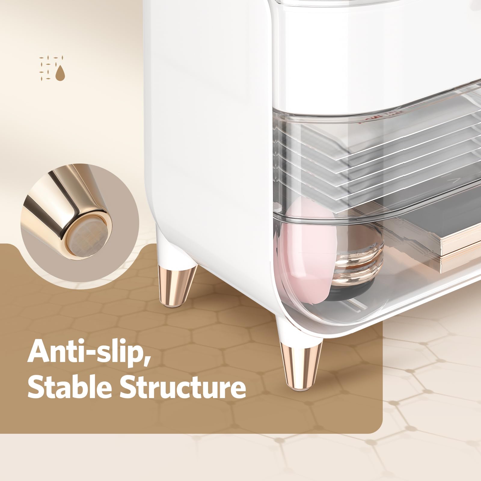 Delamu Makeup Organizer For Vanity, Skincare Organizer With Lid And Drawers, Bathroom Counter Organizer Perfume Makeup Storage,