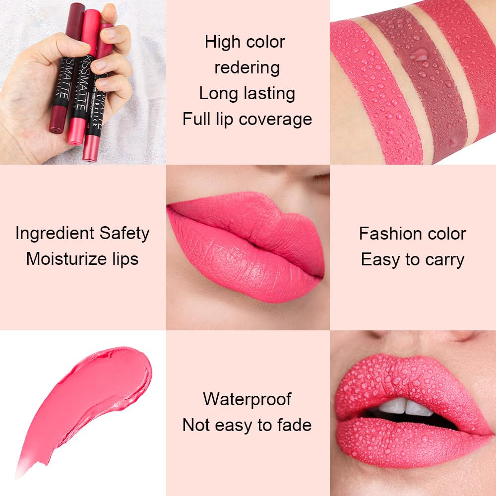Evpct Dnm 1Pcs Pink Matte Lipstick And Lip Crayon Liner Pencil Pen Set For Women Lip Stain Long Lasting Waterproof Labiales Mate