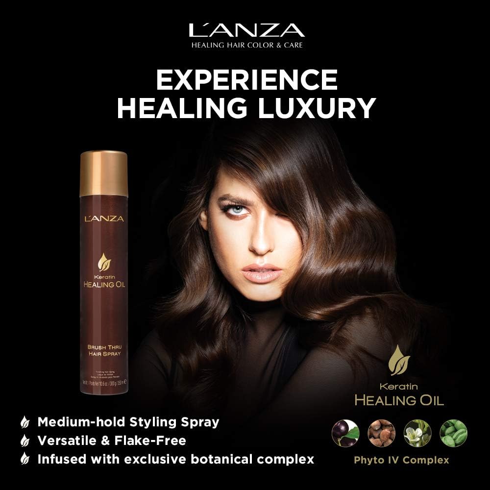L'Anza Keratin Healing Oil Brush Thru Hair Spray With Medium Hold Effect, For A Shiny Finishing And A Long-Lasting Look, With Tr