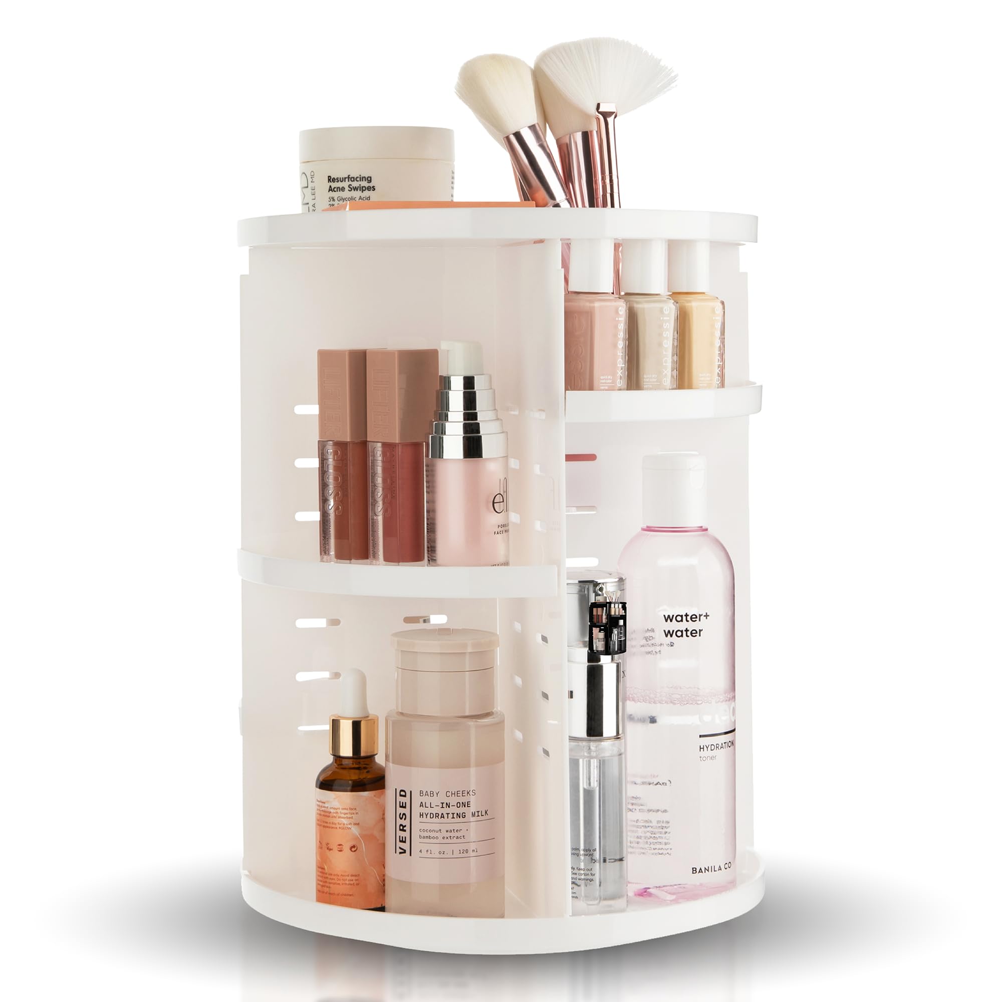 Masirs 360 Rotating Makeup Organizer - Adjustable Shelf Height and Fully Rotatable. The Perfect Cosmetic Organizer for Bedroom D