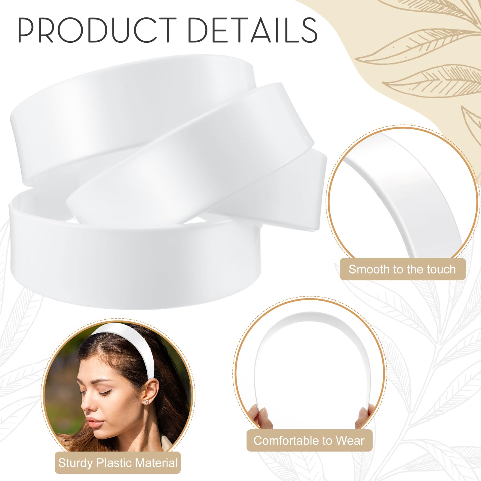 Chuangdi 12 Pieces Plastic Headbands Wide Hard Plain Craft Headband Plastic Hairband For Diy Hair Accessories Women (White,1.5 I