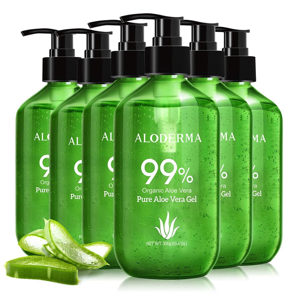 Aloderma 99% Organic Aloe Vera Gel Made Within 12 Hours Of Harvest - Pump Bottle - Lightweight Aloe Gel For Face And Body, Sooth