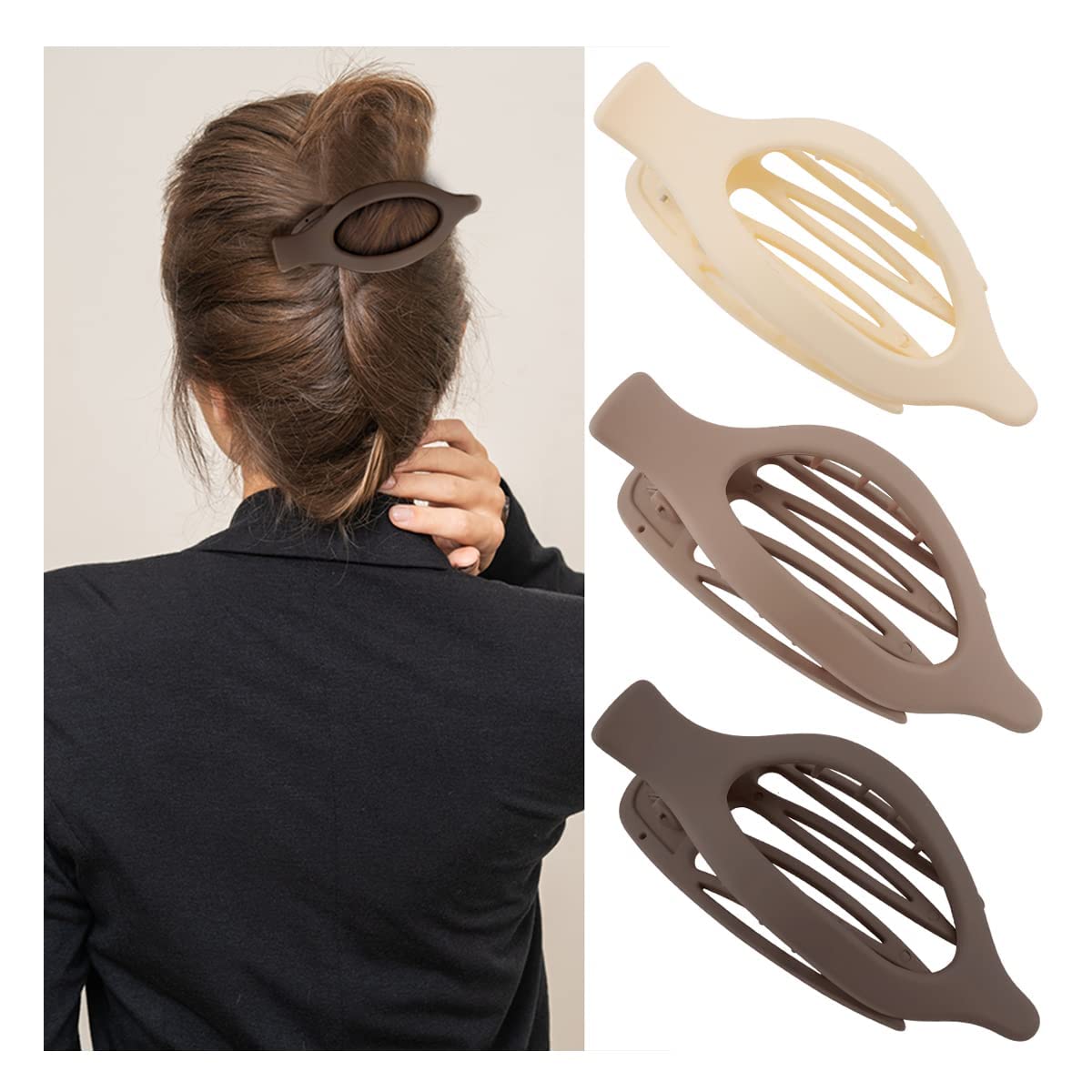 ATODEN Flat Claw Clips for Thick Hair Alligator Hair Clips 3Pcs Hair Claw Clips for Thin Hair Duck Billed Hair Clips Matte Hair