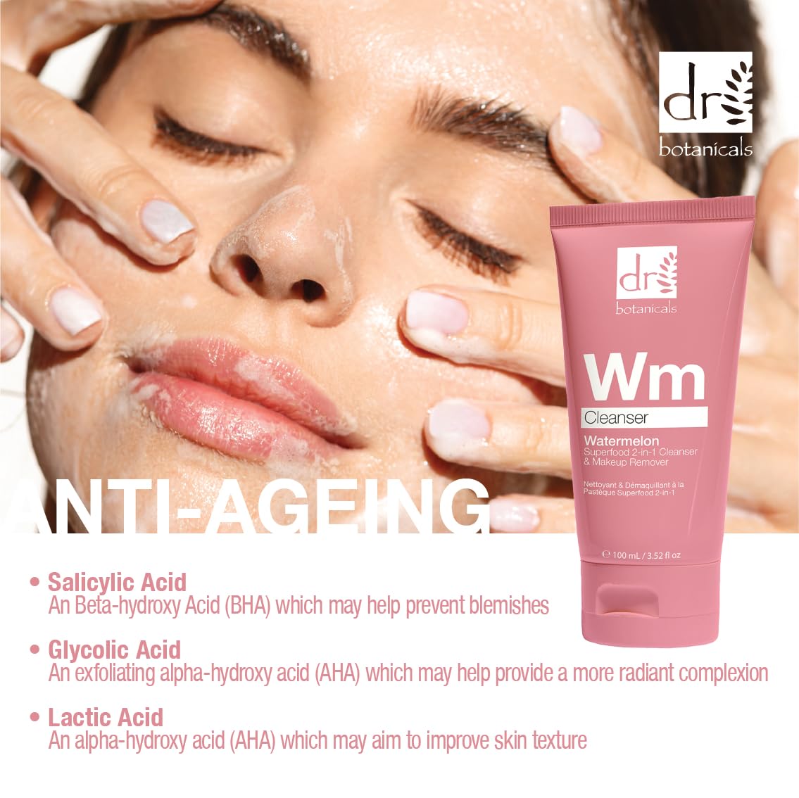 Dr Botanicals Watermelon Cleanser & Makeup Remover 100ml | Targets Blemishes and Skin Texture - Infused with Watermelon Seed Oil