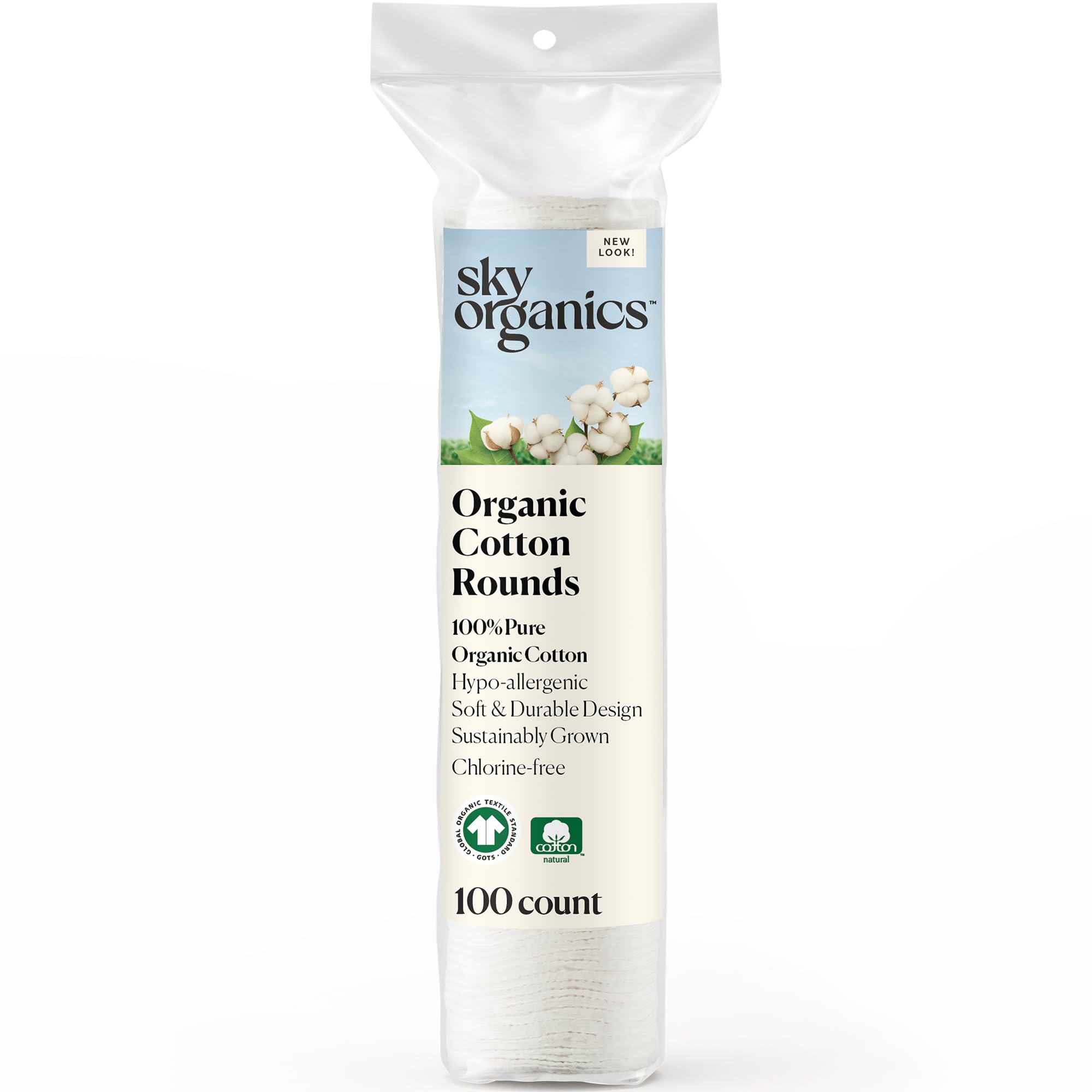 Sky Organics Organic Cotton Rounds for Sensitive Skin, 100% Pure GOTS Certified Organic for Beauty & Personal Care, 100 ct. w Eb