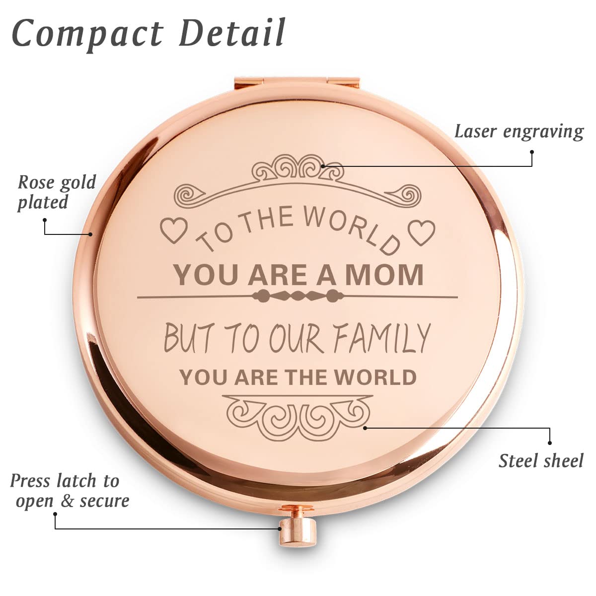 Coyoal Mom Gifts From Daughter Son Husband, Engraved Compact Mirror With Sentimental Quotes, Personalized Mothers Day Birthday G