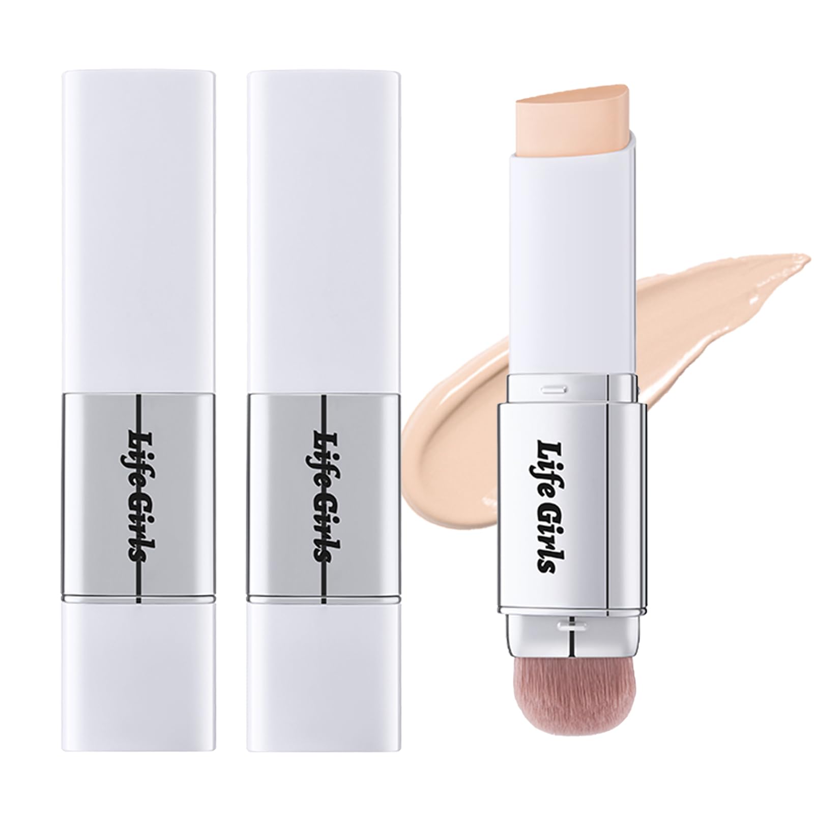 2Pcs Color Changing Foundation Stick, White Cover Cream Stick,2In1 Foundation Stick with Brush Head,Full Coverage Foundation S