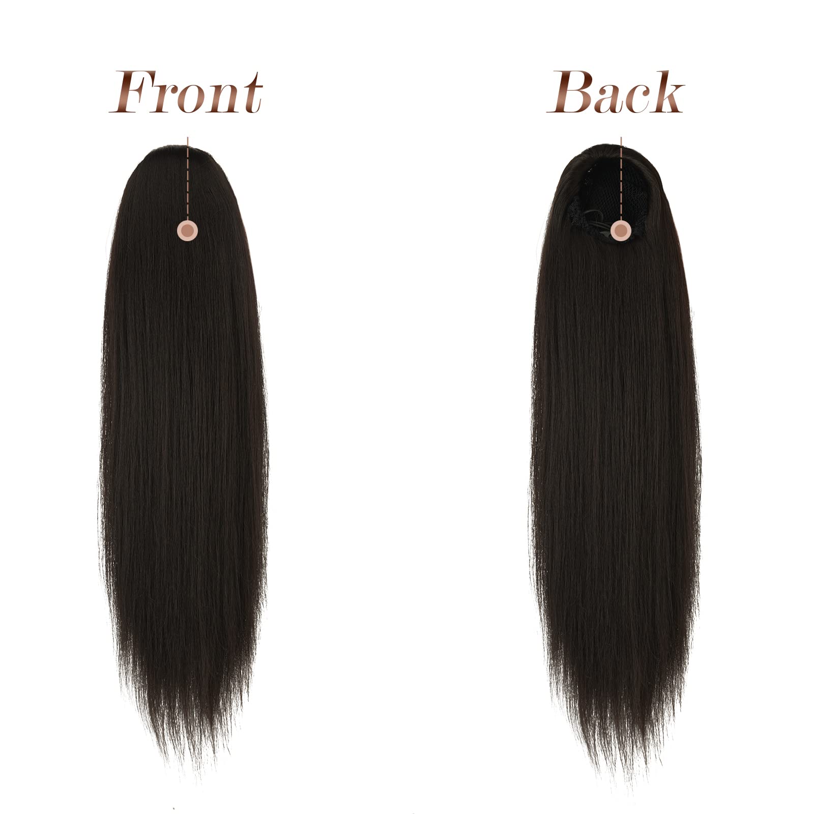FESHFEN Drawstring Ponytails Extension Long Straight Pony Tails Natural Synthetic Hair Piece Clip in Ponytail Hairpieces for Wom