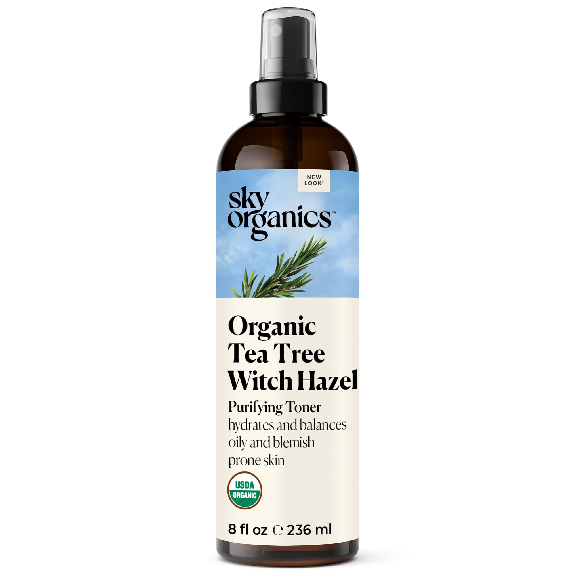 Sky Organics Organic Tea Tree & Witch Hazel Facial Toner, 8 fl oz - Purifying, Hydrating for Blemish-Prone Skin, Minimizes Pores