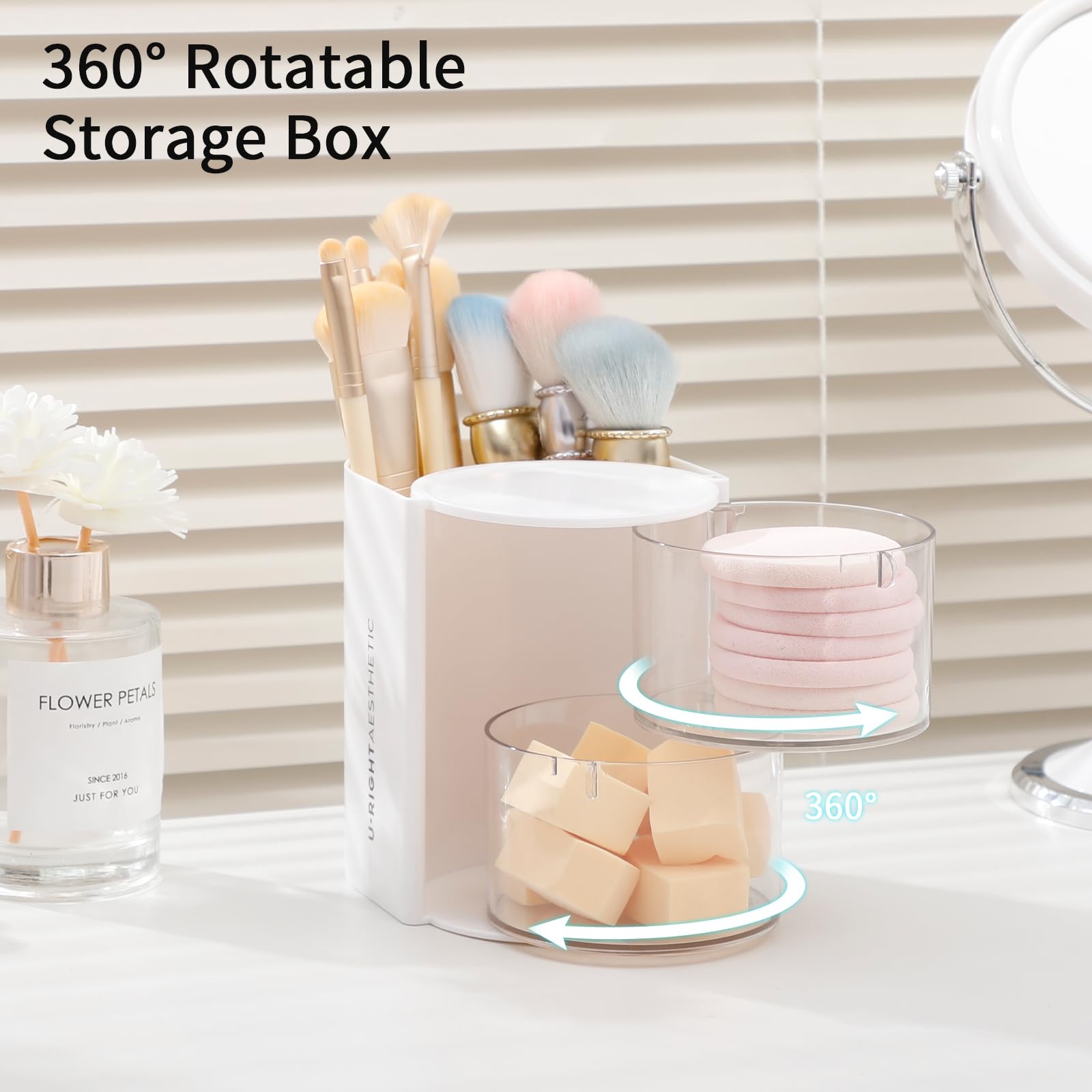 FABROK 2-Layer Clear Hair Accessories Organizer with Hair Brushes Holder, Rotatable Small Jewelry Box for Necklaces?Earring, Des