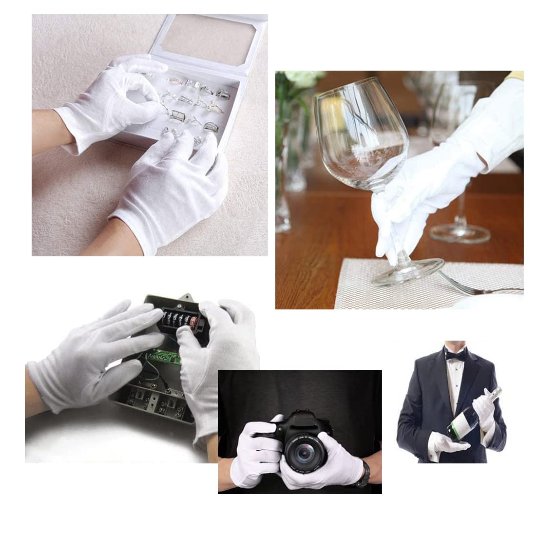 White Cotton Gloves, 12 Pairs of White Gloves are Suitable for Dry Hand Moisturizing Cosmetics, Hand Spa, Jewelry Coin Inspectio