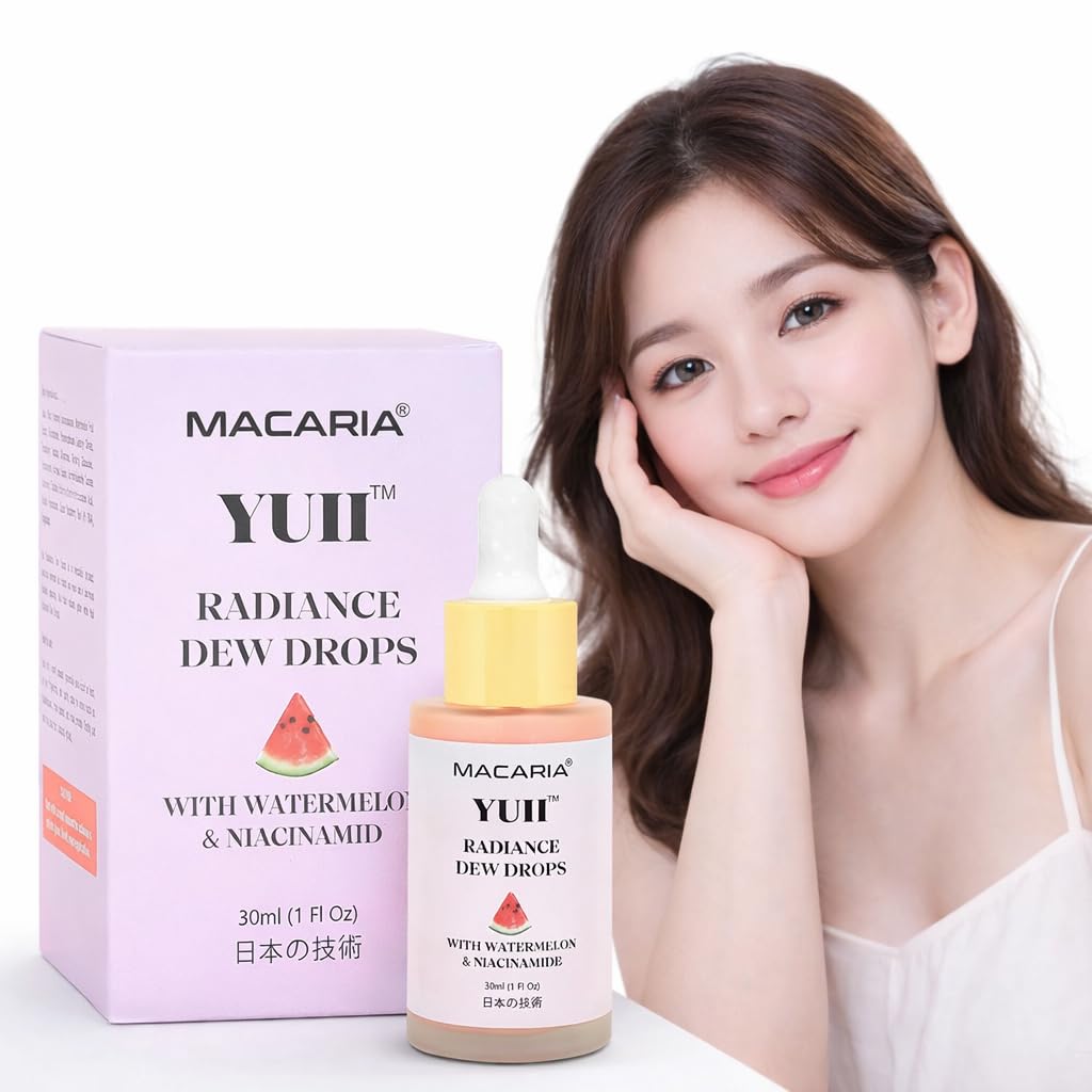 YUII Glow Dew Drops Face Serum with Watermelon + Vitamin E, Helps Smooth skin + Plumping Hydration (Japanese Recipe)
