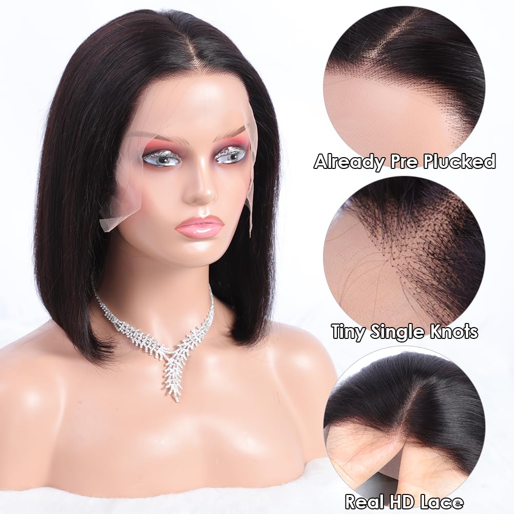 Flady 10 inch Bob Wig Human Hair 13x4 Frontal Lace Wig Straight HD Lace Front Wigs Human Hair Pre Plucked With Baby Hair Glueles