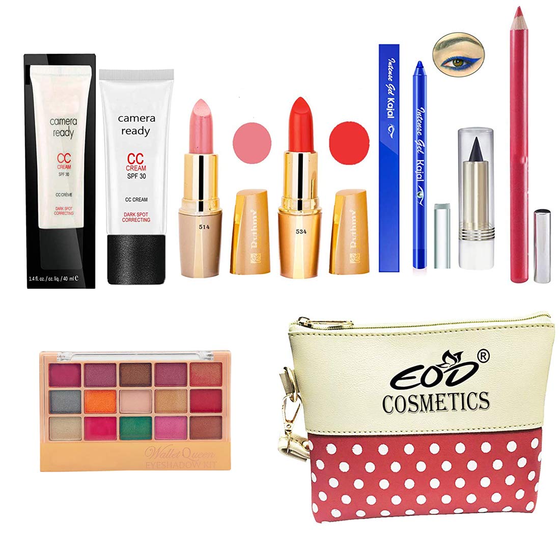 Eod Makeup Kit For Women, Ladies Cosmetics Combo Set With Eyeshadow,Lipstick,Fairness Cream, Blue Kajal Set Of 8 Pcs, C192