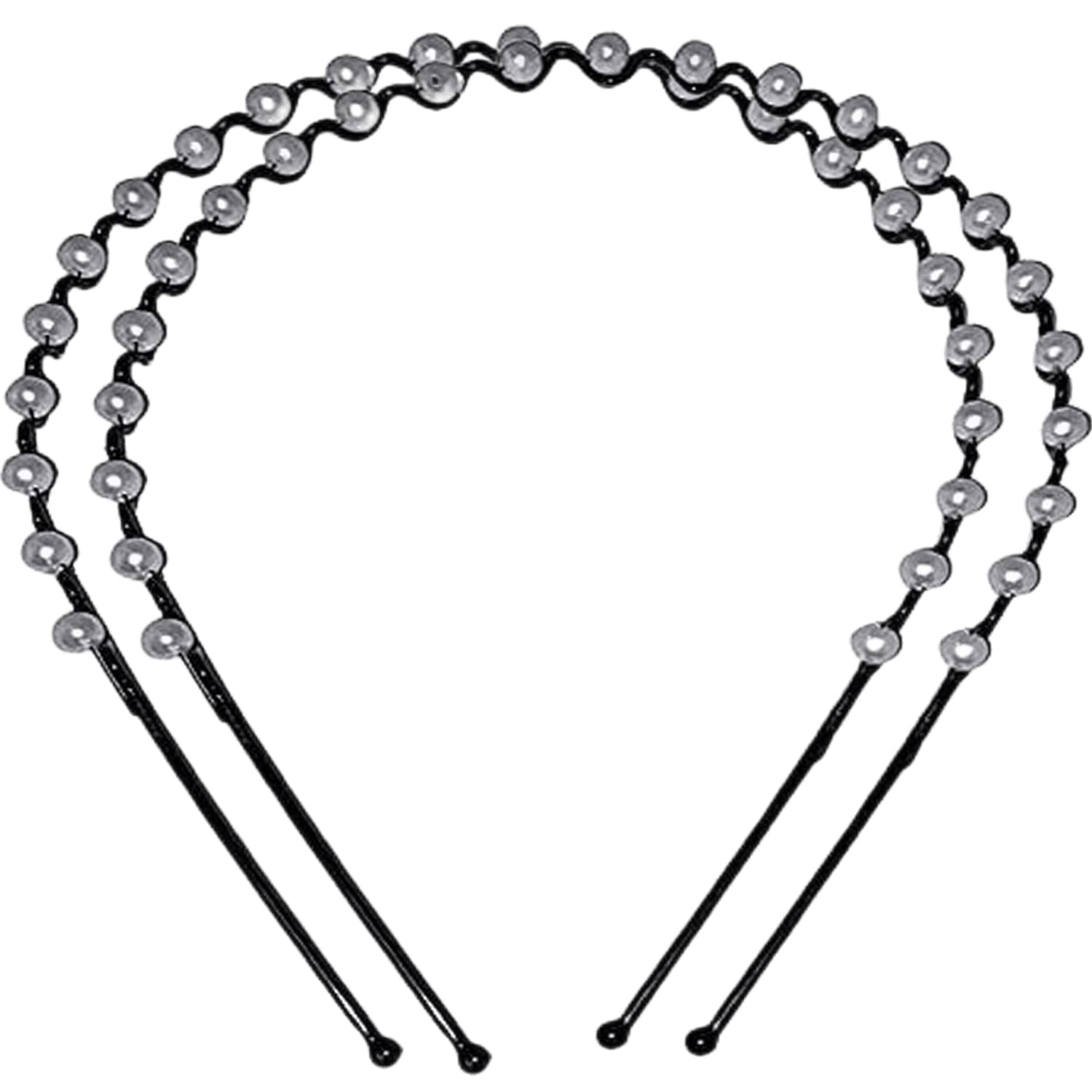 Senecio 2 Pack White Pearl Beaded Black Metal Magic Hair Band Stylish Moti Unisex Zigzag Headband