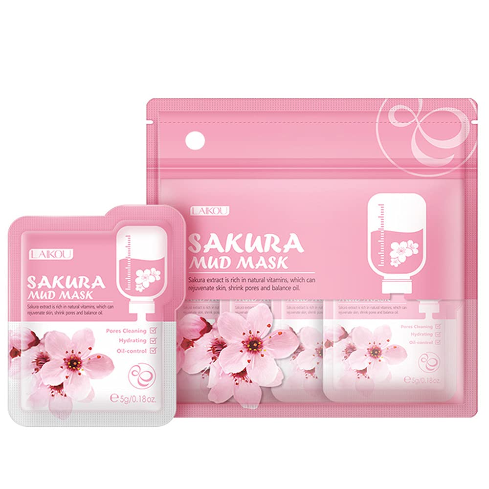 BEUKING 7 Pcs Sakura Face Mud Portable Face Mask Clay Clean Pore Skin Improve Facial Blemishes Moisturizing Oil Control Day & Ni