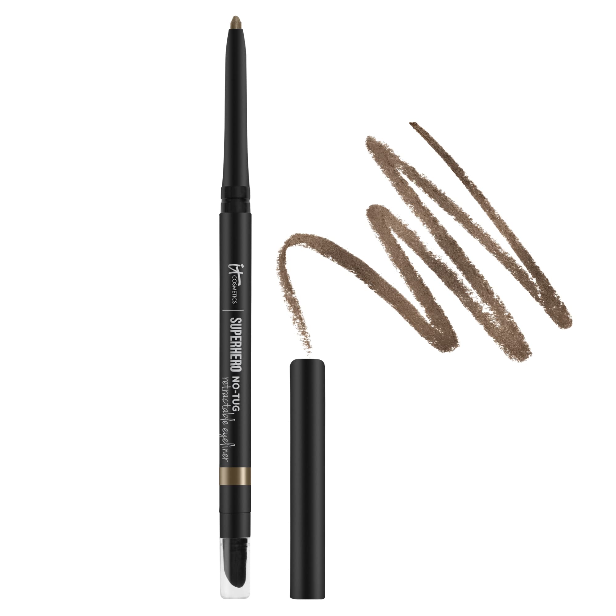 It Cosmetics Superhero No-Tug Retractable Eyeliner, Silk Taupe - All-Day Wear, Waterproof Formula Wont Smudge - With Avocado Oil