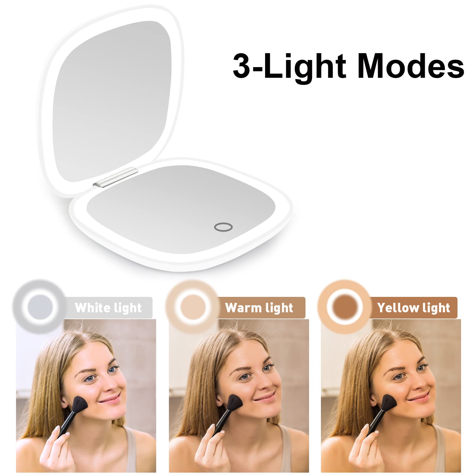 Deweisn Compact Mirror, Lighted Travel Makeup Mirror With 1X/10X Magnifying Double Sided Dimmable Portable Pocket For Handbag An
