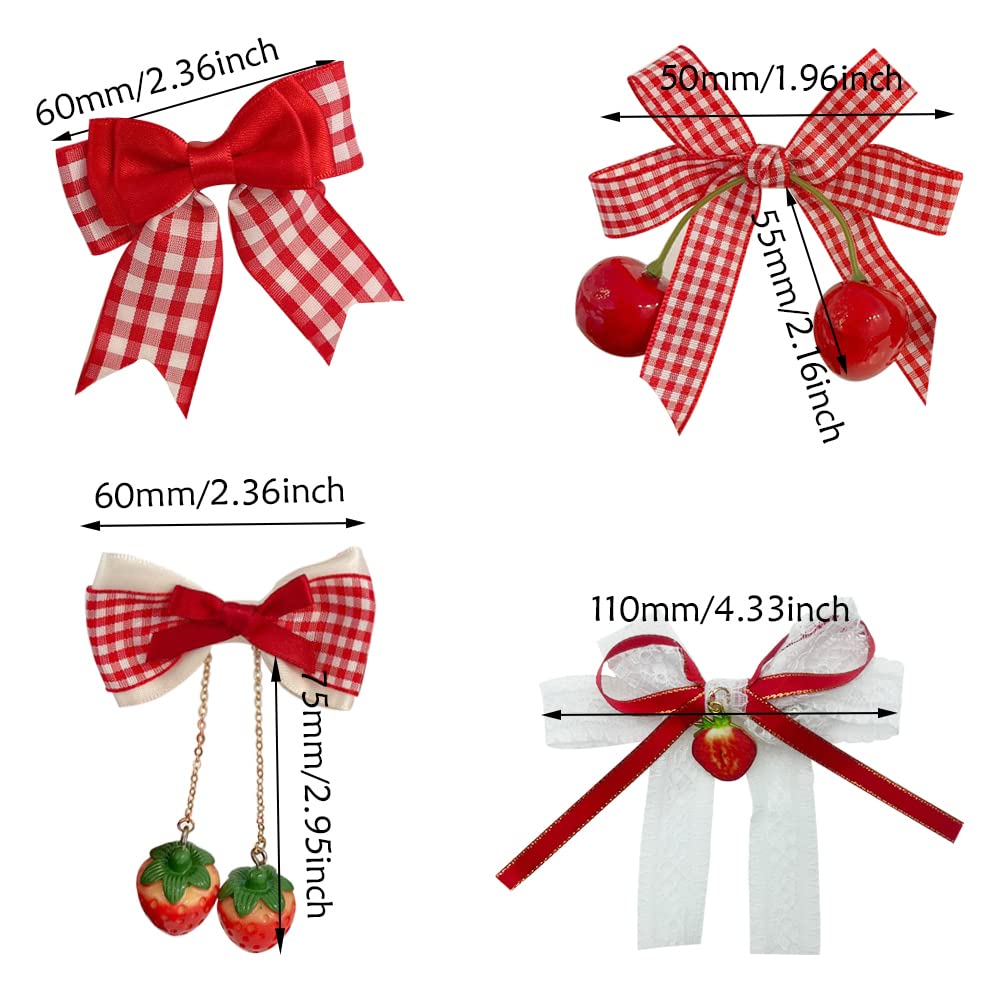 8 Pcs Cherry Strawberry Hair Accessories - Cute Alligator Clips, Flower Barrettes, Bow Decor For Teen Girls And Women, Hair Deco