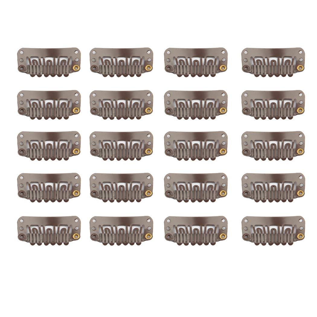 20 Pcs Stainless Steel U-Shape Snap Clips for Wigs, Hair Extensions, Hairpieces - Wig Accessories (Dark Brown)