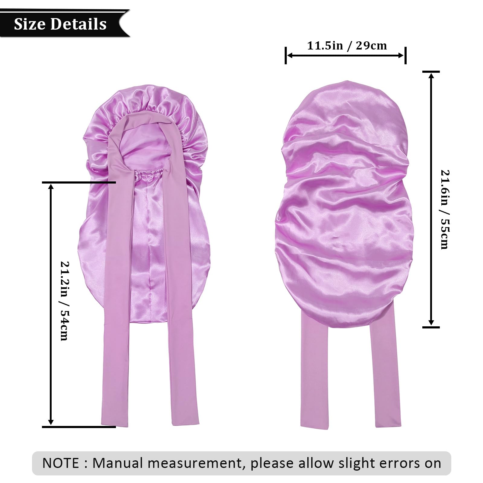 Awaytr Long Toddler Silk Bonnet For Sleeping Elastic Satin Bonnets For Curly Hair Braid Night Cap For Aged 3-12 Kids (Light Purp