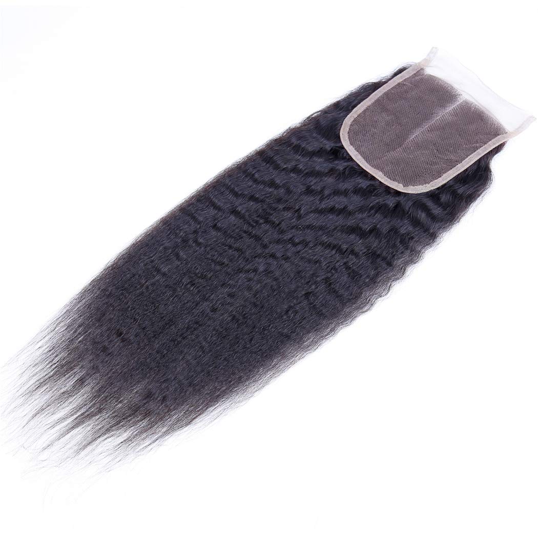Odir 14 Inch Kinky Straight 4X4 Lace Closure 150% Density Brazilian Human Hair Hand Tied Swiss Lace Closure 9A Unprocessed Yaki