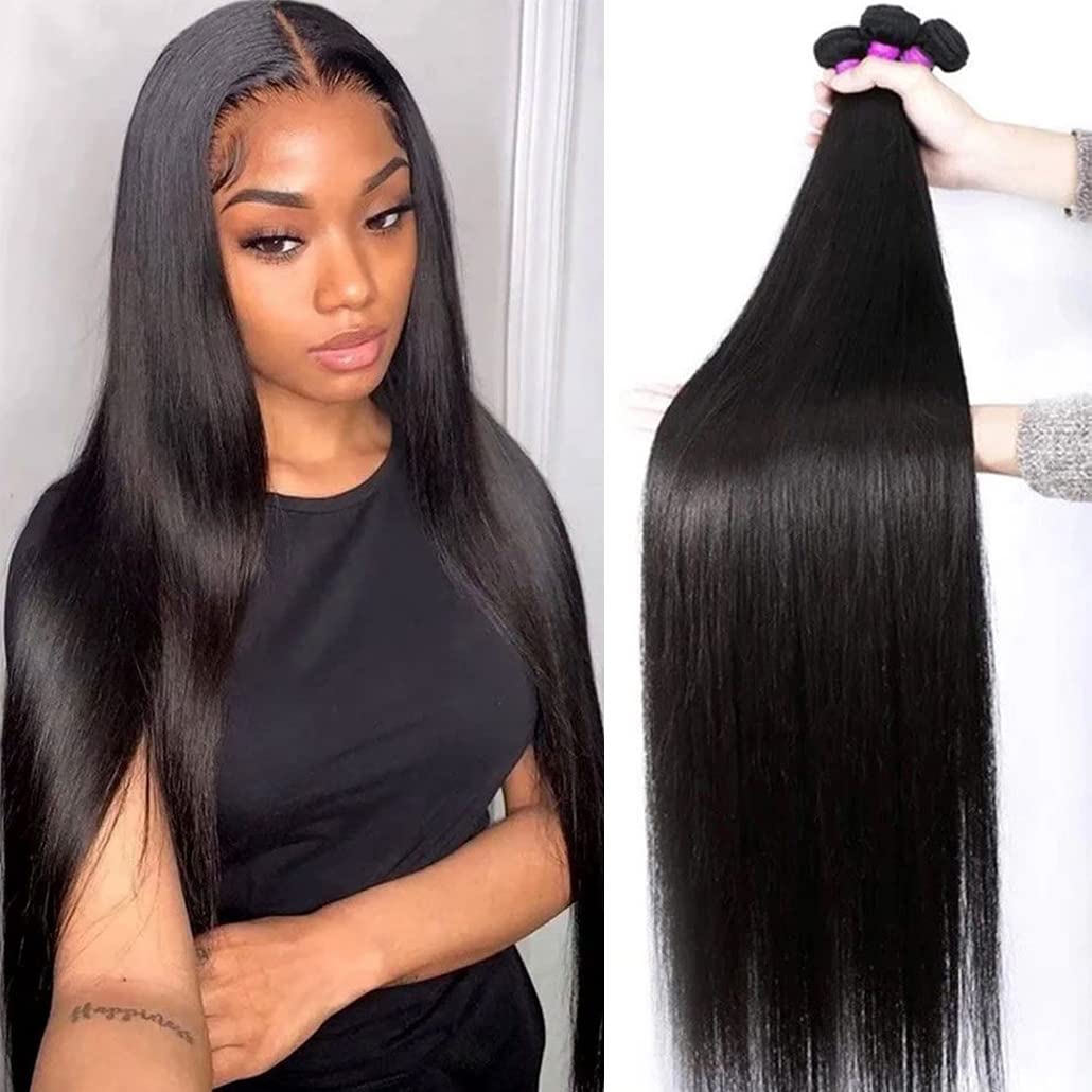 Younsolo Straight Bundles Human Hair 3 Bundles 14 16 18 inches Straight Hair Bundles Brazilian Virgin Hair Natural Black Color B