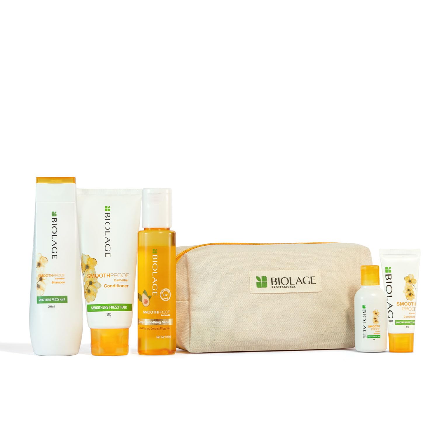 Biolage Smoothproof Home Spa Kit With Anti-Frizz Serum - Shampoo 200Ml, Conditioner 98Ml, Serum 100Ml, Mini Shampoo 30Ml, Mini C