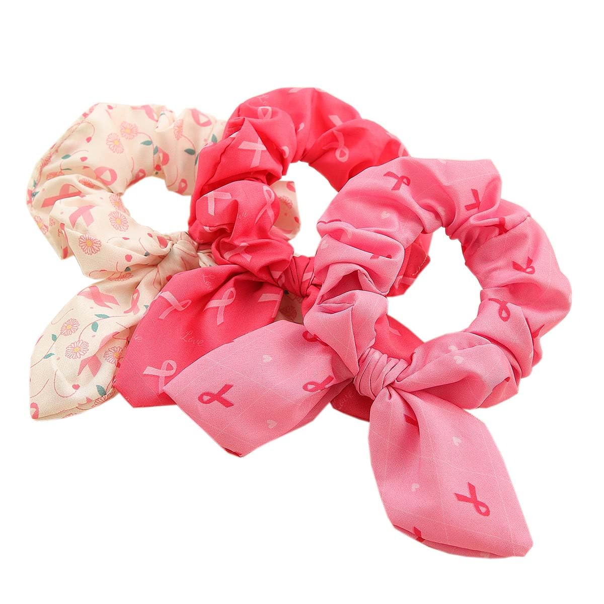3pcs Breast Cancer Hair Tie Pink Hair Bow Hair Tie Hair Scrunchies Pink Bunny Ear Hair tie Ponytail Holder for Women Girls TSFQ1