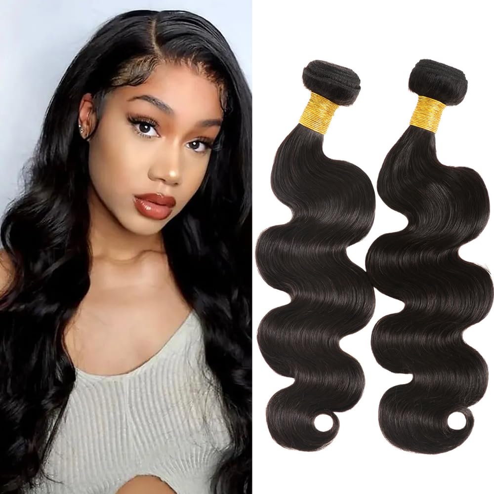10A Brazilian Virgin Human Hair Bundles - 18 20 Inch Body Wave Weave - 100% Unprocessed Hair Extensions - 2 Bundles Natural Blac